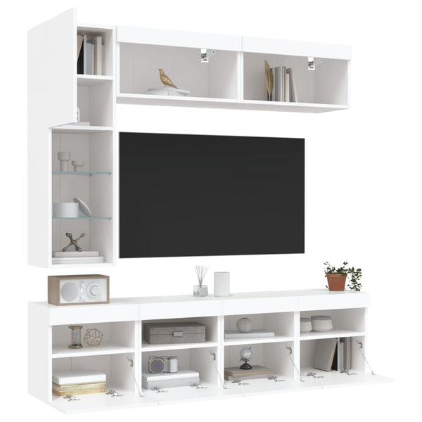 7-teilige TV-Wohnwand mit LED Weiß