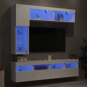 7-teilige TV-Wohnwand mit LED Weiß