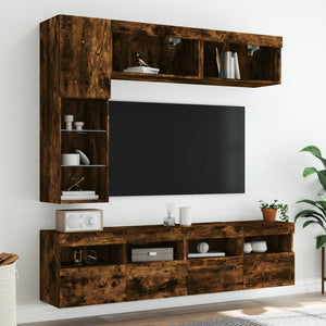 7-teilige TV-Wohnwand mit LED Räuchereiche