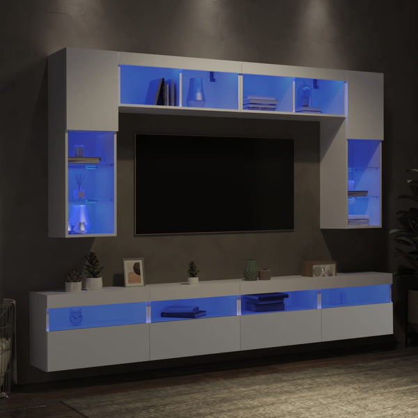 TV-Wohnwand 8-teilig mit LED Weiß