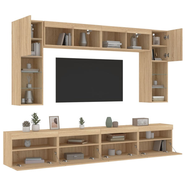 TV-Wohnwand 8-teilig mit LED Sonoma-Eiche