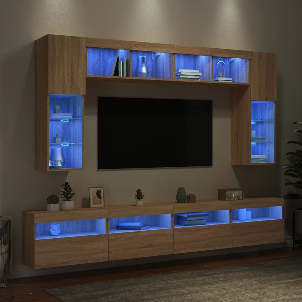 TV-Wohnwand 8-teilig mit LED Sonoma-Eiche