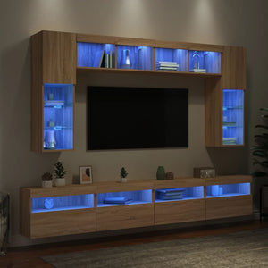TV-Wohnwand 8-teilig mit LED Sonoma-Eiche
