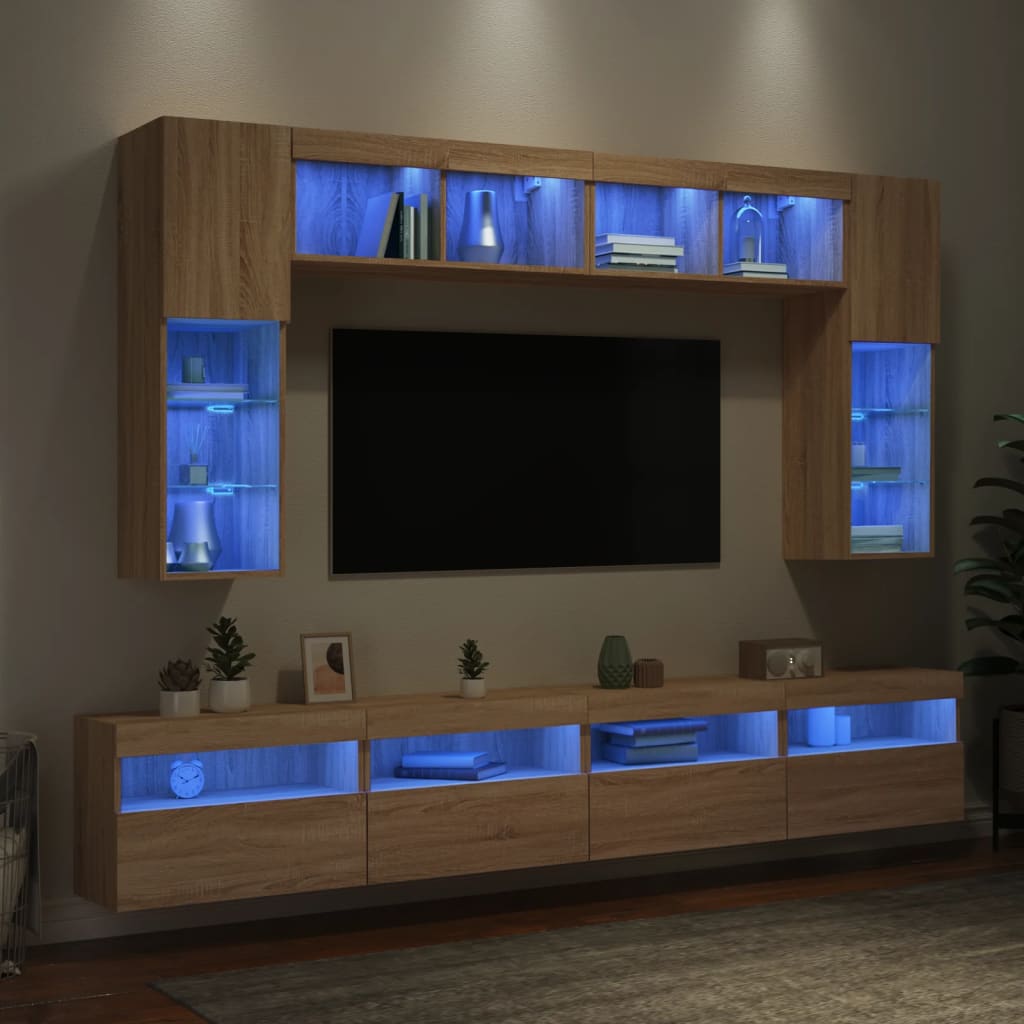 TV-Wohnwand 8-teilig mit LED Sonoma-Eiche