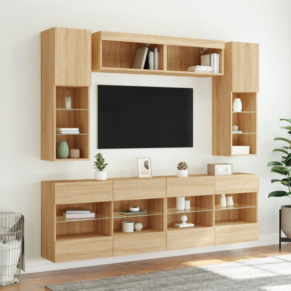 TV-Wohnwand 6-teilig mit LED Sonoma-Eiche