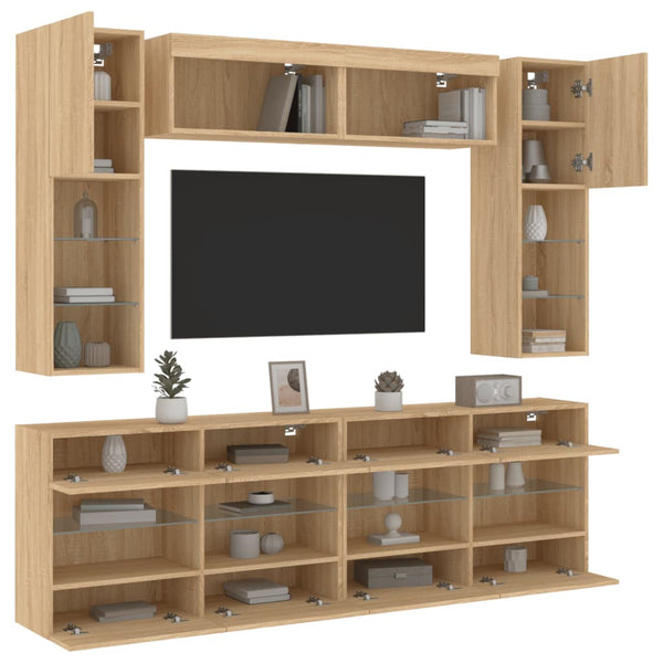 TV-Wohnwand 6-teilig mit LED Sonoma-Eiche