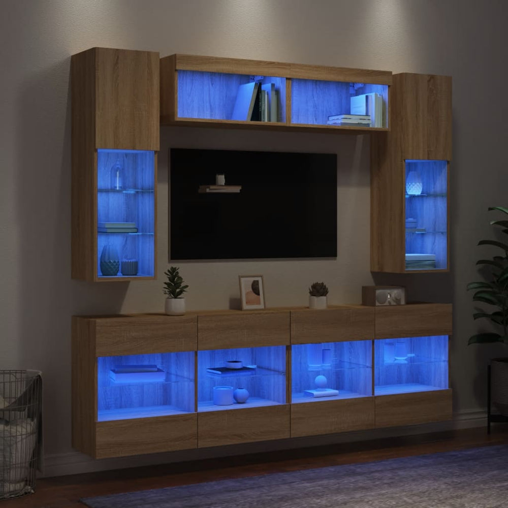 TV-Wohnwand 6-teilig mit LED Sonoma-Eiche