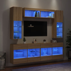 TV-Wohnwand 6-teilig mit LED Sonoma-Eiche