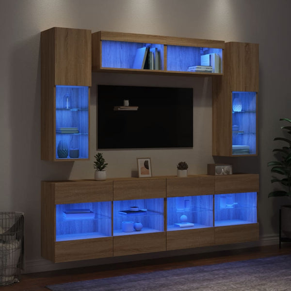 TV-Wohnwand 6-teilig mit LED Sonoma-Eiche
