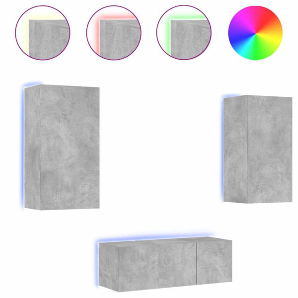 4-tlg. Wohnwand mit LED Betongrau