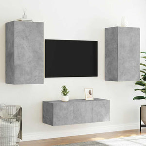 4-tlg. Wohnwand mit LED Betongrau