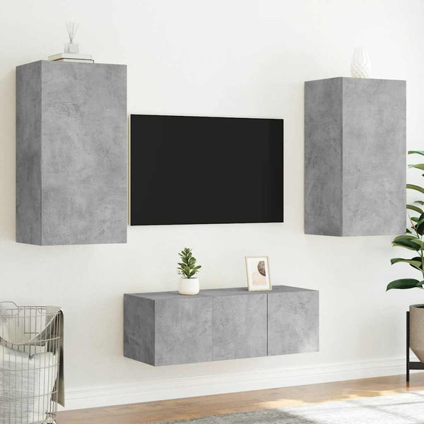 4-tlg. Wohnwand mit LED Betongrau