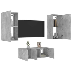 4-tlg. Wohnwand mit LED Betongrau