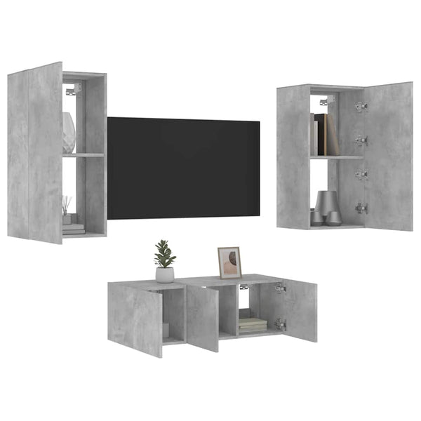 4-tlg. Wohnwand mit LED Betongrau