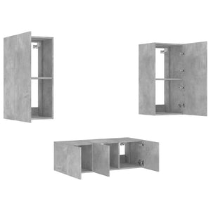 4-tlg. Wohnwand mit LED Betongrau