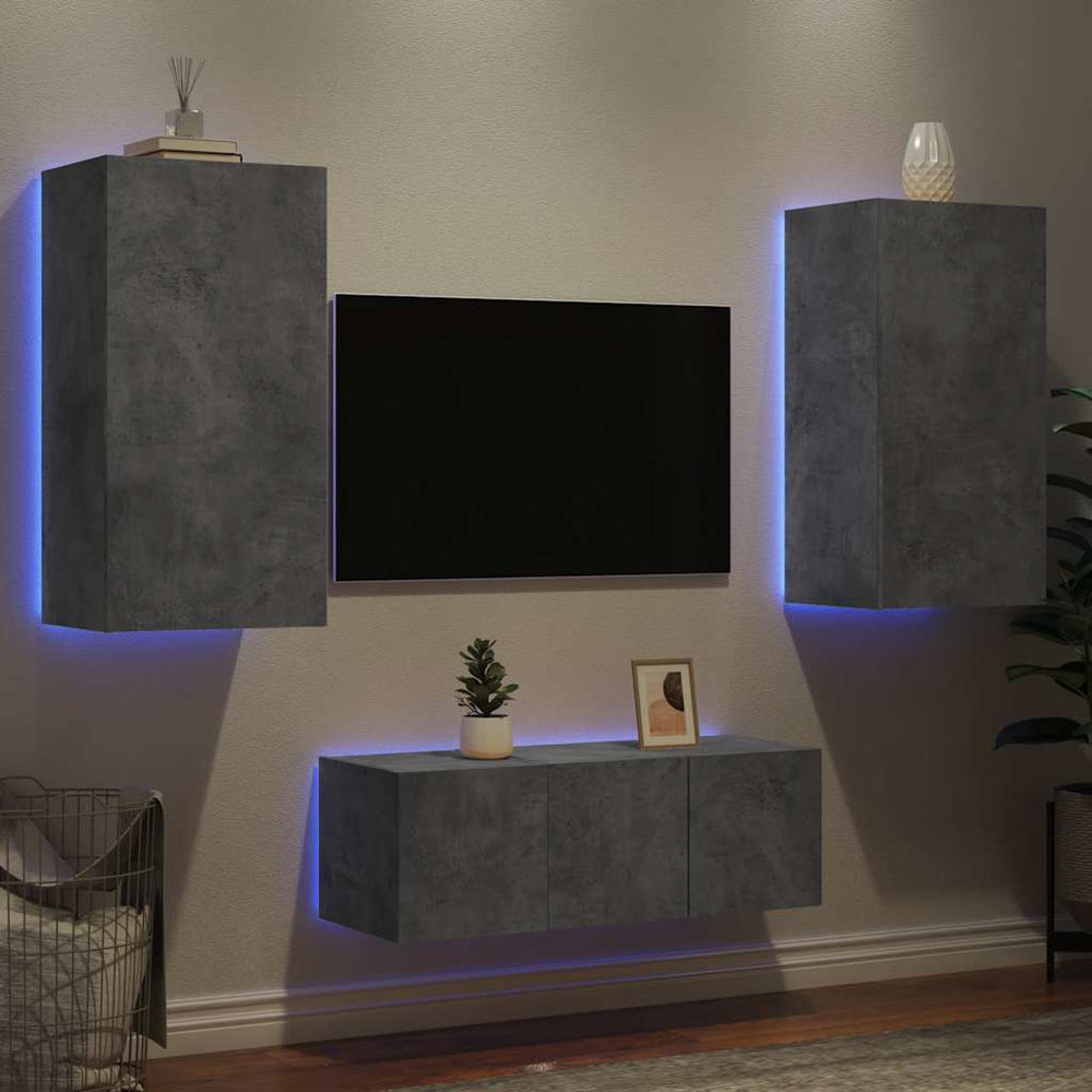 4-tlg. Wohnwand mit LED Betongrau