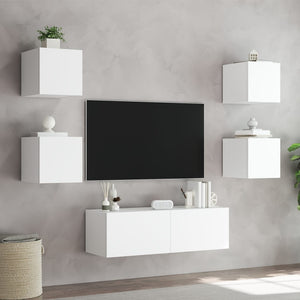 TV-Wohnwand mit LED-Beleuchtung, 5-teilig, Weiß