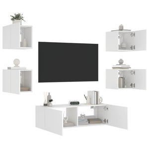 TV-Wohnwand mit LED-Beleuchtung, 5-teilig, Weiß