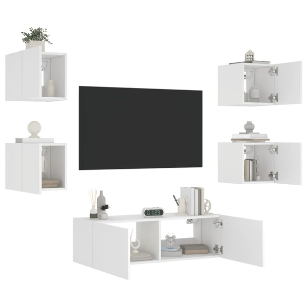 TV-Wohnwand mit LED-Beleuchtung, 5-teilig, Weiß