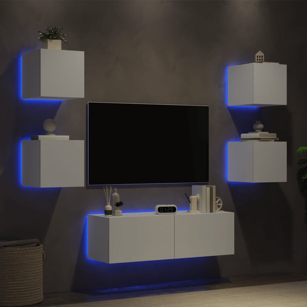 TV-Wohnwand mit LED-Beleuchtung, 5-teilig, Weiß