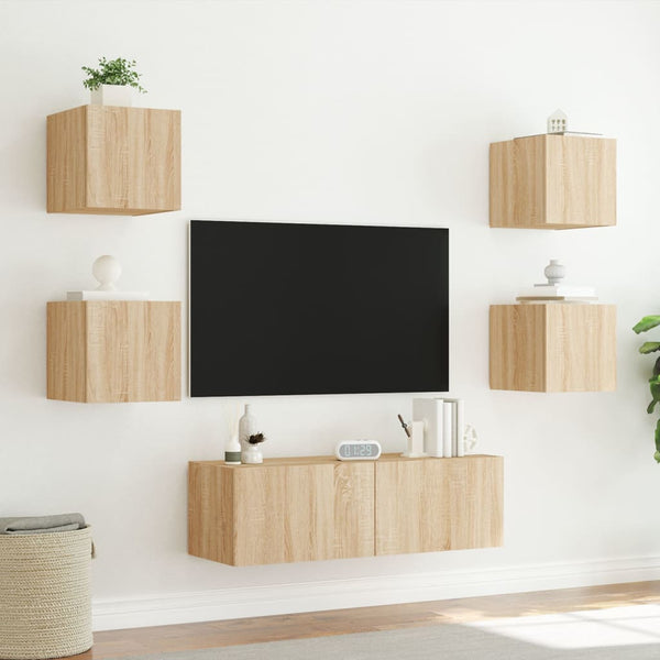 5-teilige TV-Wohnwand mit LED Sonoma-Eiche