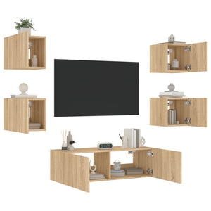 5-teilige TV-Wohnwand mit LED Sonoma-Eiche