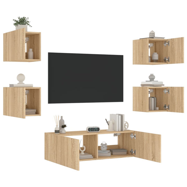5-teilige TV-Wohnwand mit LED Sonoma-Eiche