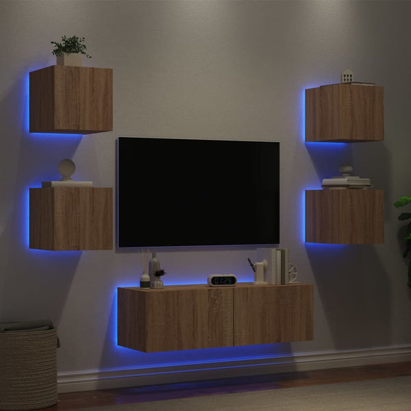 5-teilige TV-Wohnwand mit LED Sonoma-Eiche