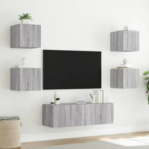 5-tlg. TV-Wohnwand mit LED Grau Sonoma