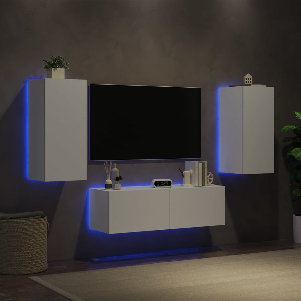 3-tlg. TV-Wohnwand mit LED Weiß