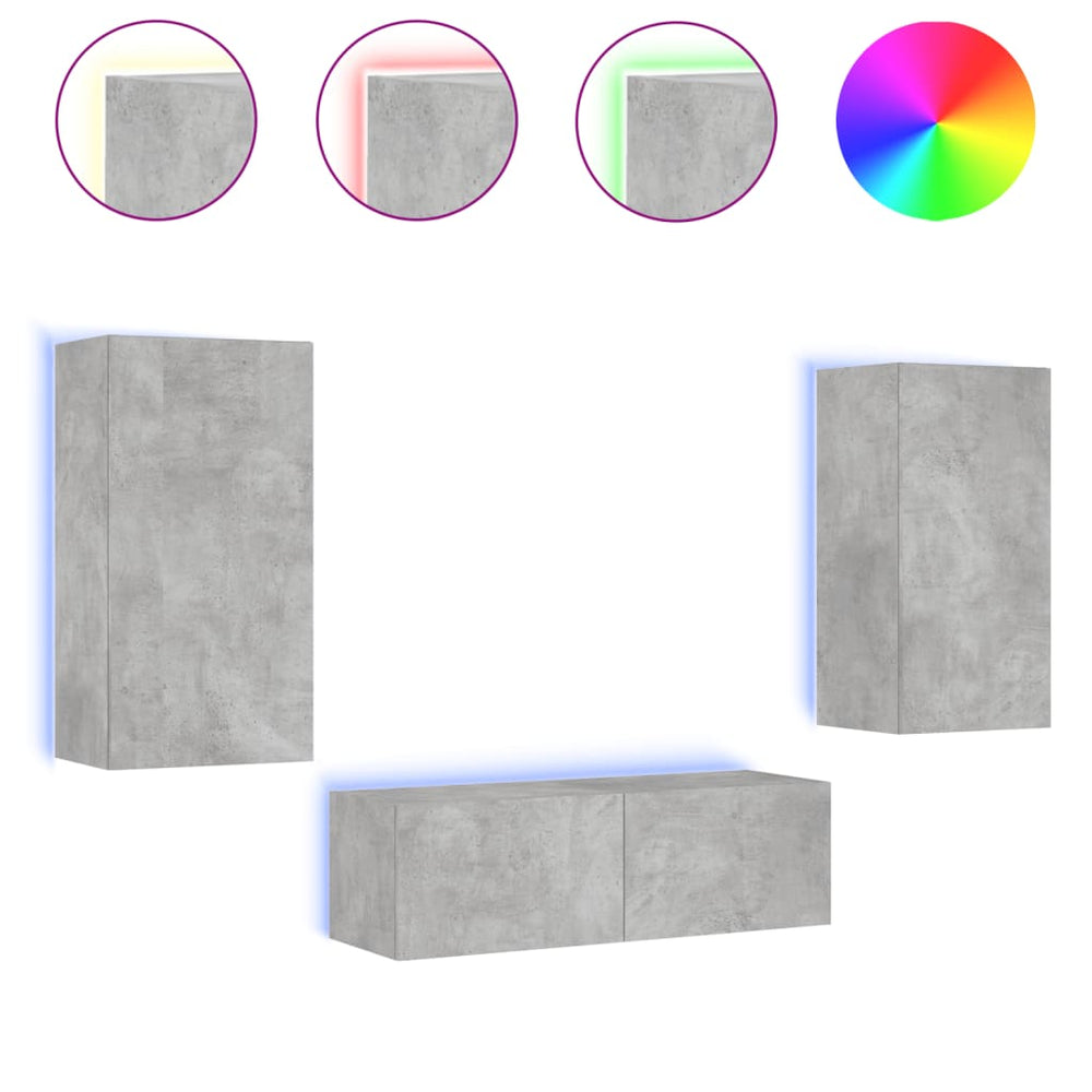 3-tlg. TV-Wohnwand mit LED Betongrau