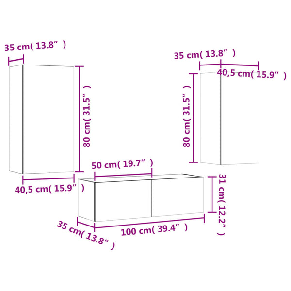 3-tlg. TV-Wohnwand mit LED Betongrau