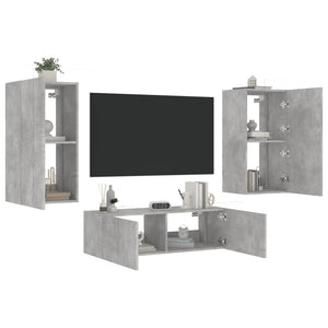 3-tlg. TV-Wohnwand mit LED Betongrau