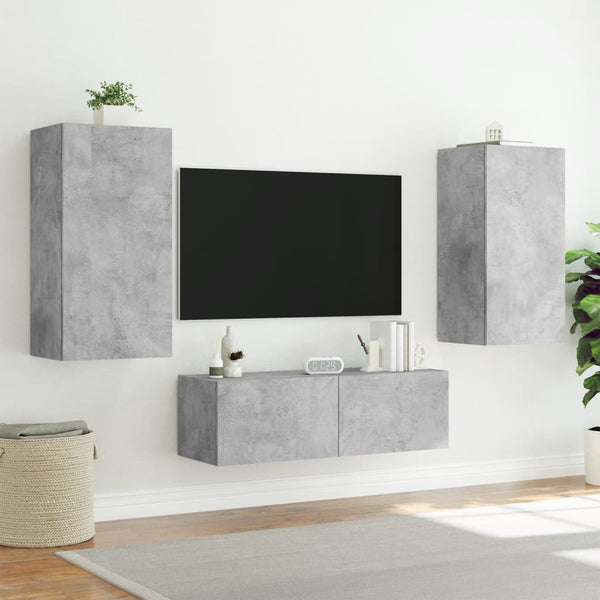 3-tlg. TV-Wohnwand mit LED Betongrau