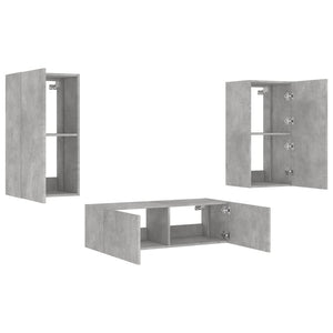 3-tlg. TV-Wohnwand mit LED Betongrau