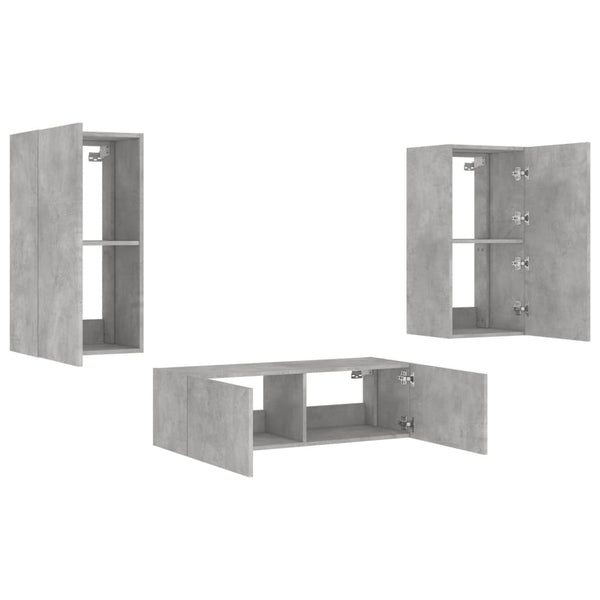 3-tlg. TV-Wohnwand mit LED Betongrau