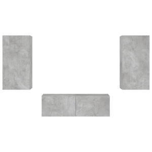 3-tlg. TV-Wohnwand mit LED Betongrau