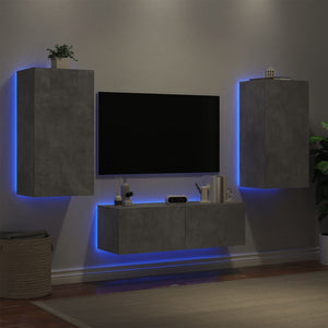 3-tlg. TV-Wohnwand mit LED Betongrau
