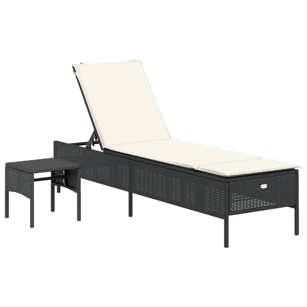 Schwarze Poly-Rattan Sonnenliege mit Tisch