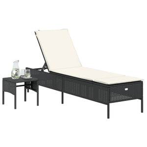 Schwarze Poly-Rattan Sonnenliege mit Tisch