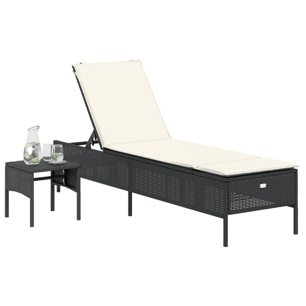 Schwarze Poly-Rattan Sonnenliege mit Tisch