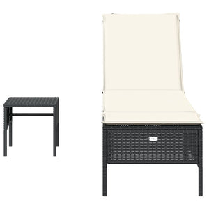 Schwarze Poly-Rattan Sonnenliege mit Tisch