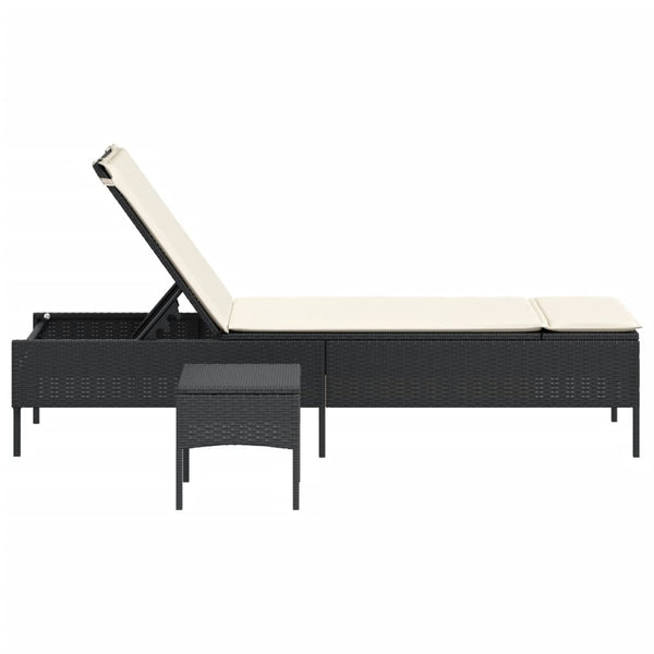 Schwarze Poly-Rattan Sonnenliege mit Tisch
