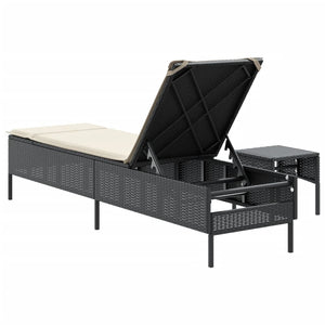 Schwarze Poly-Rattan Sonnenliege mit Tisch