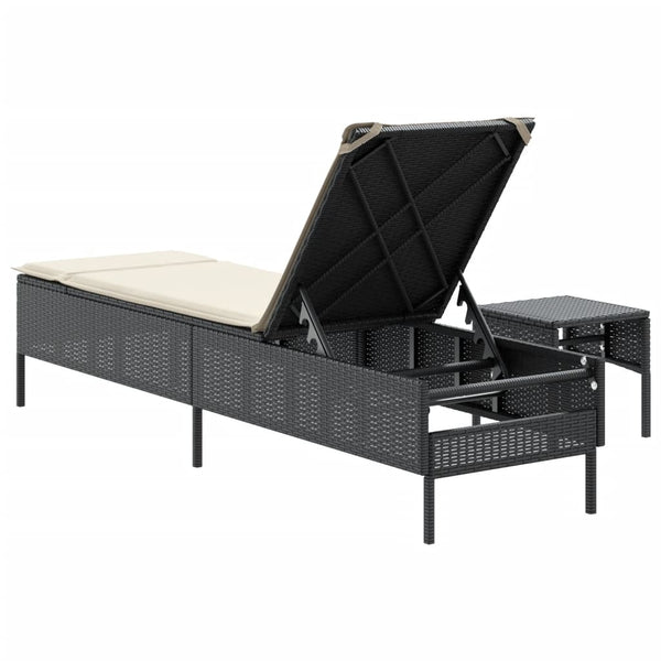 Schwarze Poly-Rattan Sonnenliege mit Tisch