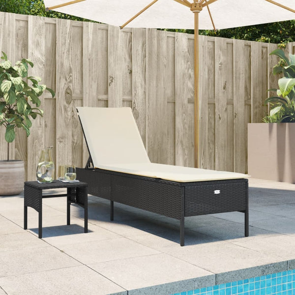 Schwarze Poly-Rattan Sonnenliege mit Tisch