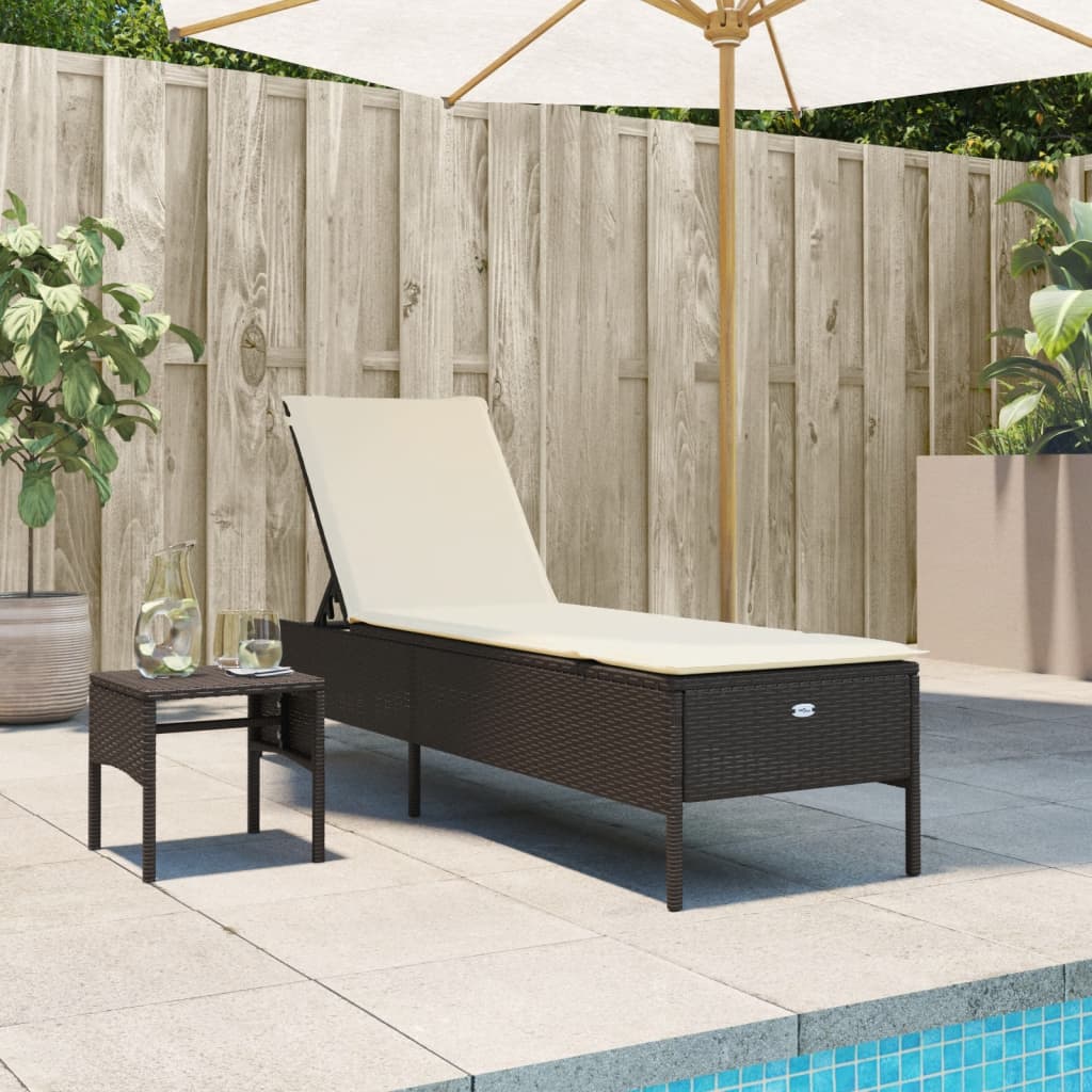 Poly Rattan Sonnenliege mit Tisch & Auflage
