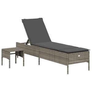 Graue Poly Rattan Sonnenliege mit Tisch
