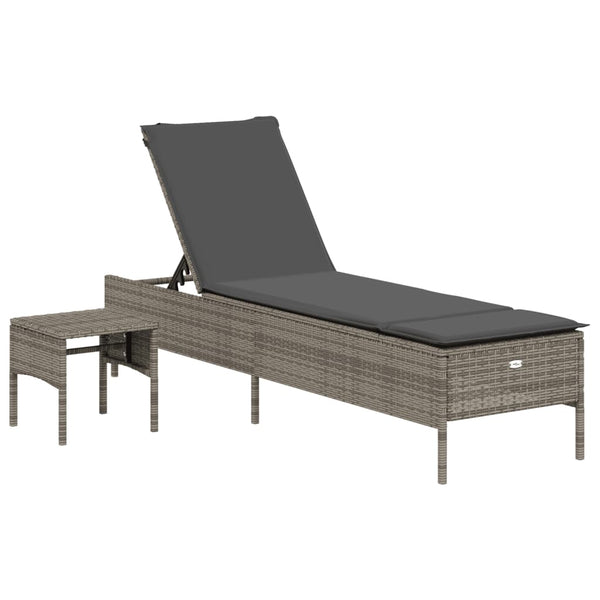Graue Poly Rattan Sonnenliege mit Tisch