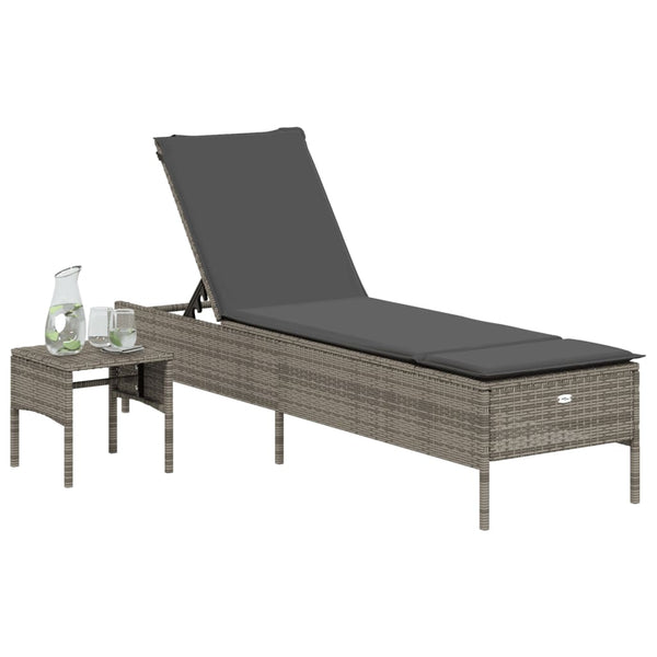 Graue Poly Rattan Sonnenliege mit Tisch